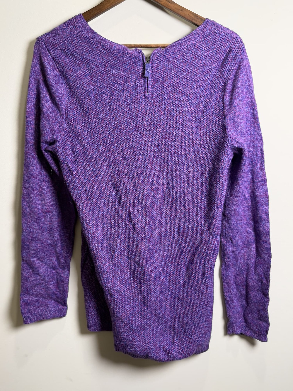 Purple Marled Knit Long-Sleeve Pullover Sweater with Short Front Zipper